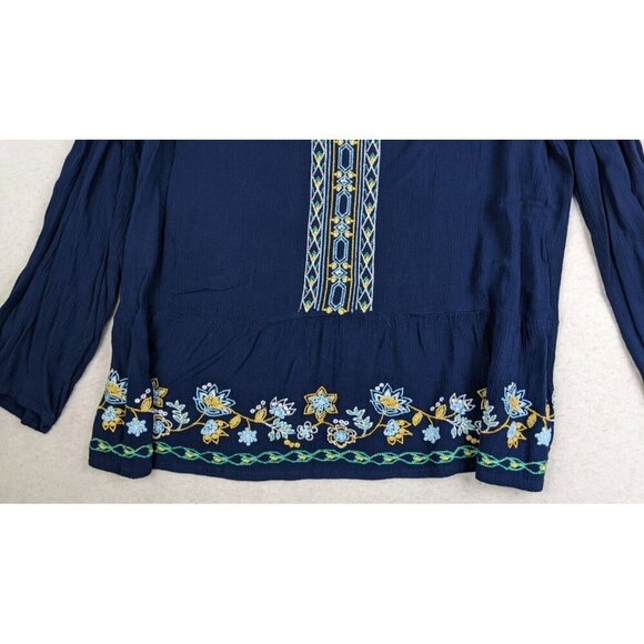 John Paul Richard Women's Top Size Large Blue Embroidered Peasant Boho Cut-Outs - Picture 3 of 14